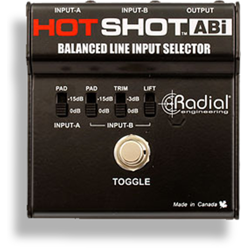 Radial HOTSHOT ABI - Mic & line switcher, 2 XLR-F inputs and 1 XLR-M output. Balanced 