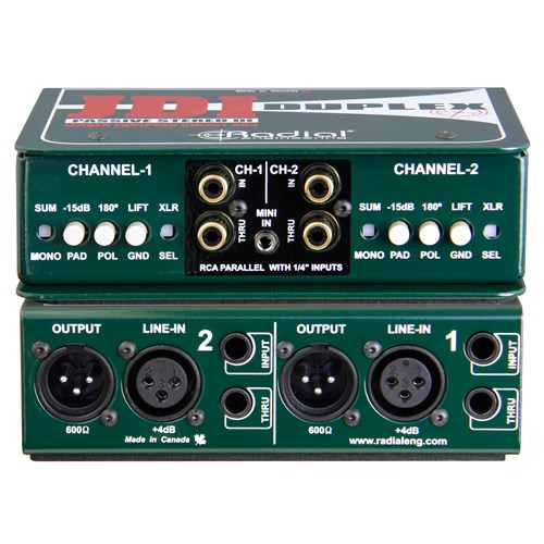 Radial JDI Duplex - Premium Stereo Passive DI Inputs: 1/4